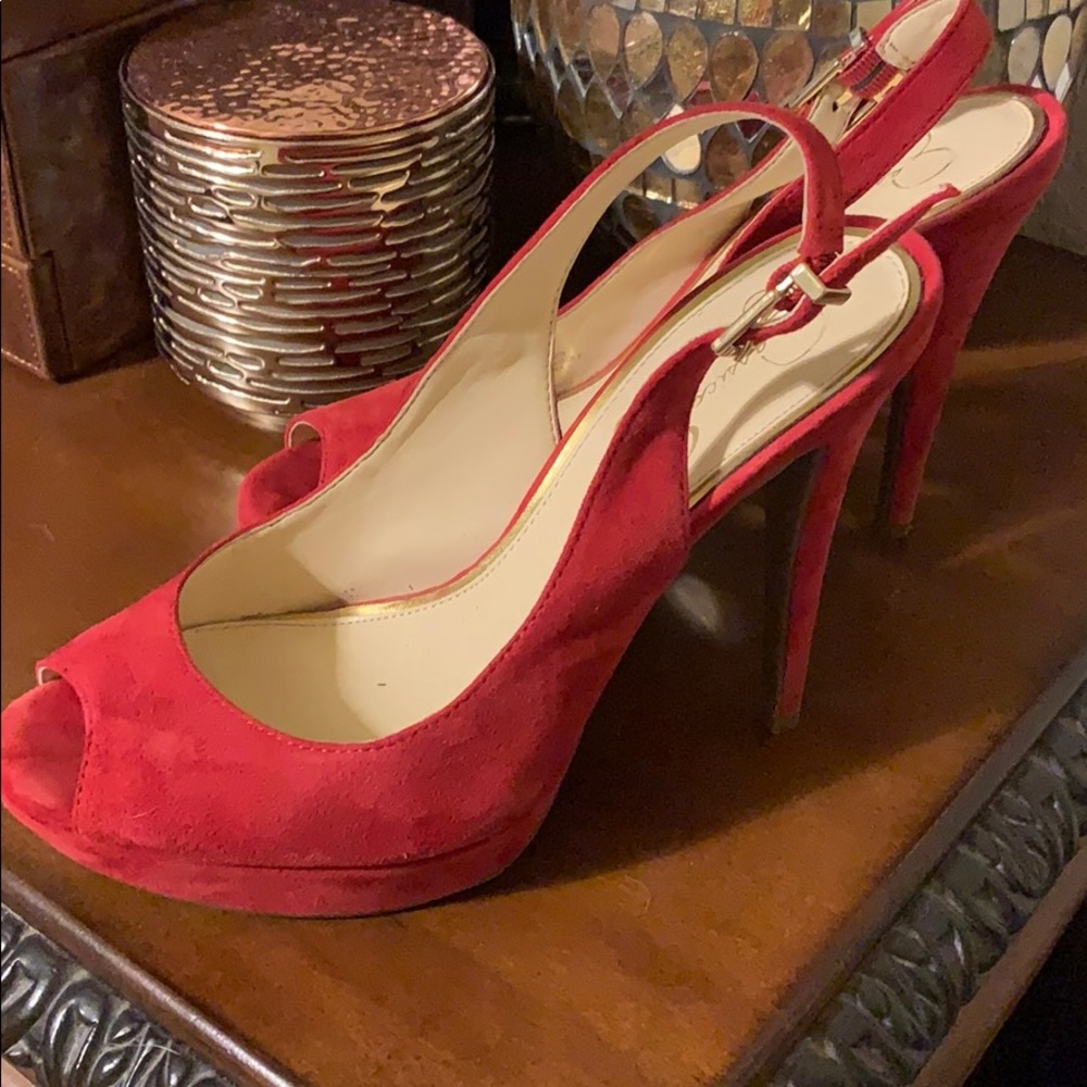 Jessica Simpson Kiren red suede sling back heels